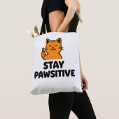 stay pawsitive Ginger cat Tote bag トートバッグ (クローズアップ)