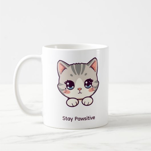 Stay Pawsitive Kawaii Kitten | Custom Name Coffee  コーヒーマグカップ (左)
