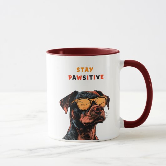 Stay Pawsitive Mug – Cool Dog with Sunglasses Illu マグカップ (右)
