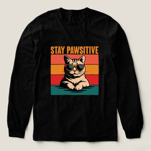 Stay Pawsitive Retro Cat Design トライブレンドＴシャツ (デザイン正面)