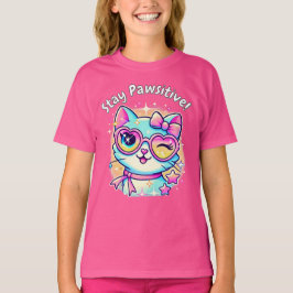 🐱✨ Stay Pawsitive - The Cuest Cat Tee for Girls! Tシャツ