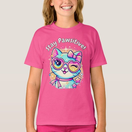 🐱✨ Stay Pawsitive - The Cuest Cat Tee for Girls! Tシャツ (正面)