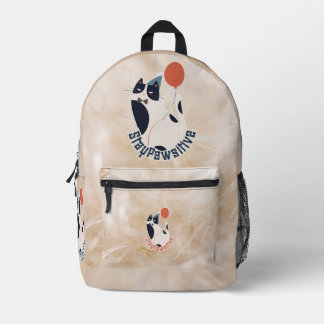 Stay Pawsitive Tuxedo Cat Birthday Party Backpack プリントバックパック