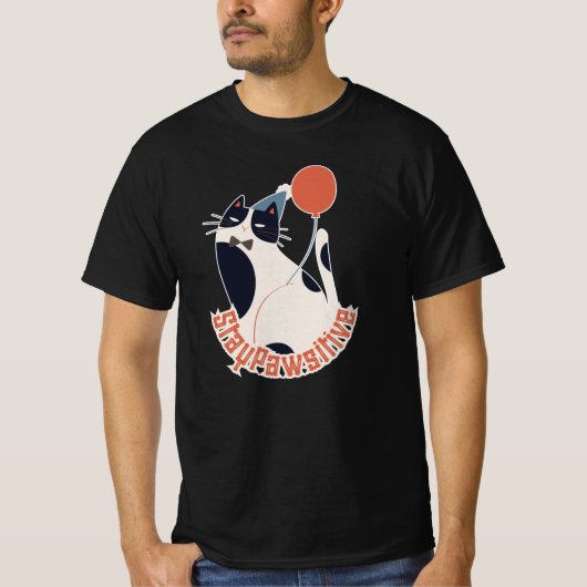 Stay Pawsitive Tuxedo Cat Birthday Party Grey  Tシャツ (正面)