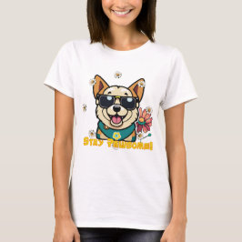 Stay Pawsome Corgi Tee: Fun & Floral Dog Design Tシャツ