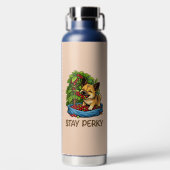 "Stay Perky" Cute Coffee Dog Water Bottle ウォーターボトル (正面)