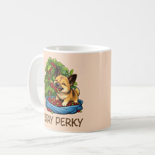 Stay Perky Cute Dog Ceramic Coffee Mug コーヒーマグカップ (正面左)