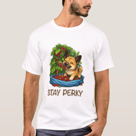 Stay Perky Cute Dog with Coffee Graphic T-Shirt Tシャツ