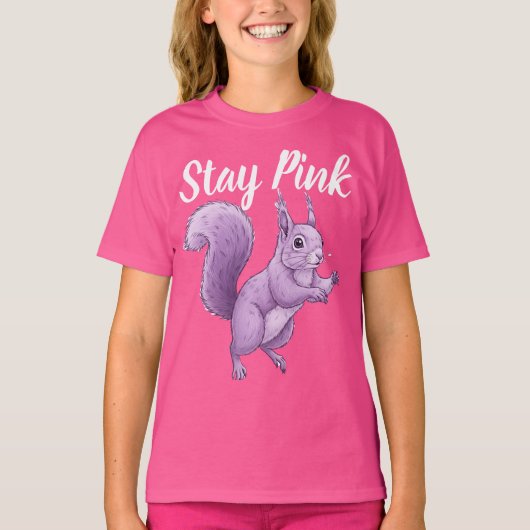 Stay Pink Lavender Squirrel Graphic Kids T-Shirt Tシャツ (正面)