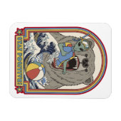 Stay Positive Alien Bear Surfing Retro Art マグネット (横)
