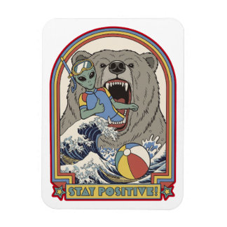 Stay Positive Alien Bear Surfing Retro Art マグネット
