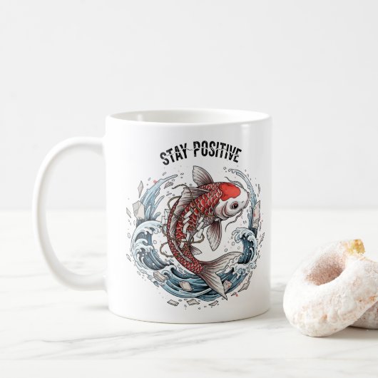 Stay Positive - Japanese Koi Fish コーヒーマグカップ (ドーナツ)