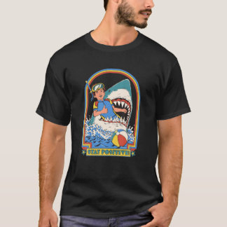 Stay Positive Shark Attack Funny Vintage Retro Com Tシャツ