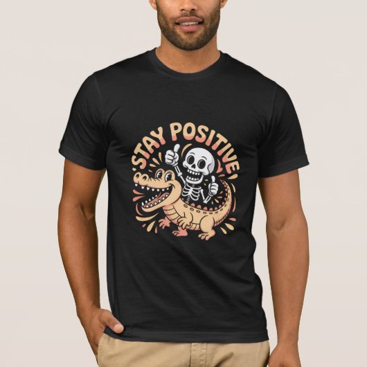 Stay Positive Skeleton and Crocodile Tシャツ (正面)