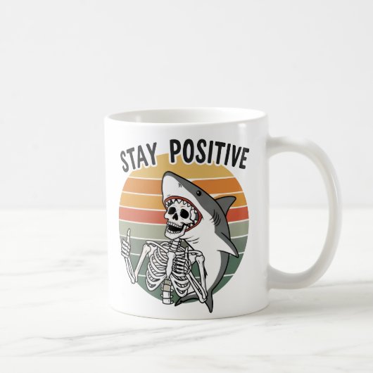 Stay Positive Skeleton Shark Sunset コーヒーマグカップ (右)