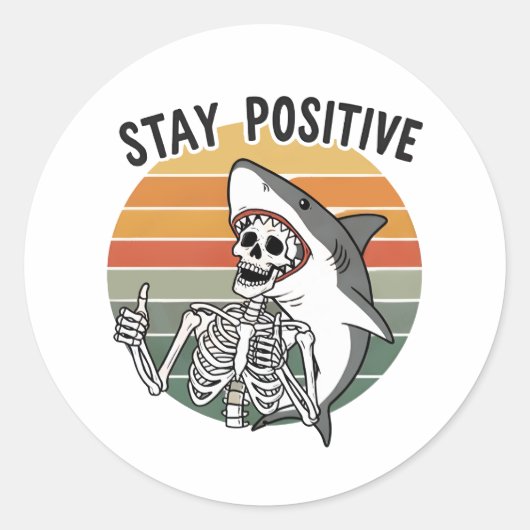 Stay Positive Skeleton Shark Sunset ラウンドシール (正面)