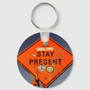 Stay Present, Orange Road Sign Graffiti キーホルダー