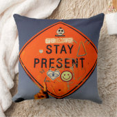 Stay Present, Orange Road Sign Graffiti クッション (ブランケット)
