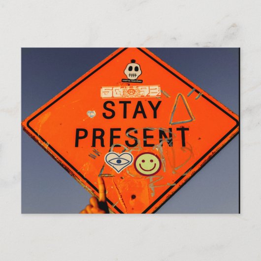 Stay Present, Orange Road Sign Graffiti ポストカード (正面)
