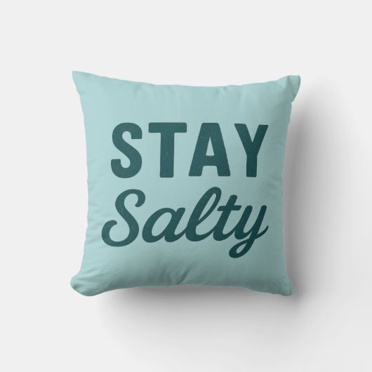 Stay Salty | 裏返し可能 ティール シーグラス ビーチハウス クッション (正面)
