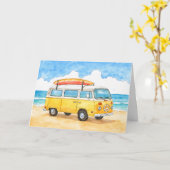 Stay Salty Surfer Van Beach Greeting Card カード (黄色い花)