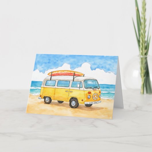 Stay Salty Surfer Van Beach Greeting Card カード (正面)