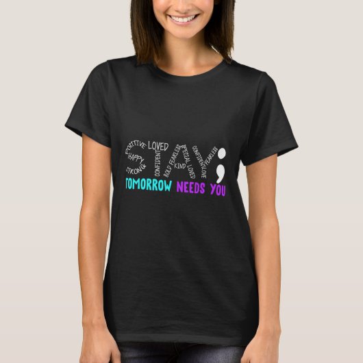 Stay Semicolon自殺防止認識度Mental Tシャツ (正面)