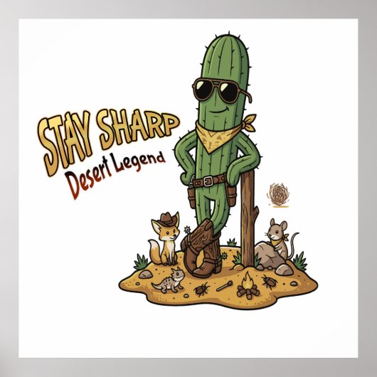 Stay Sharp Desert Legend Cowboy Cactus Illustratio ポスター (正面)