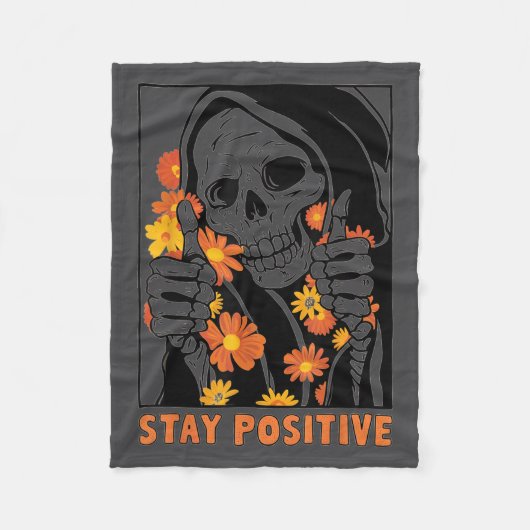 Stay Sitive Skeleton Halloween Motivational Funny  フリースブランケット (正面)