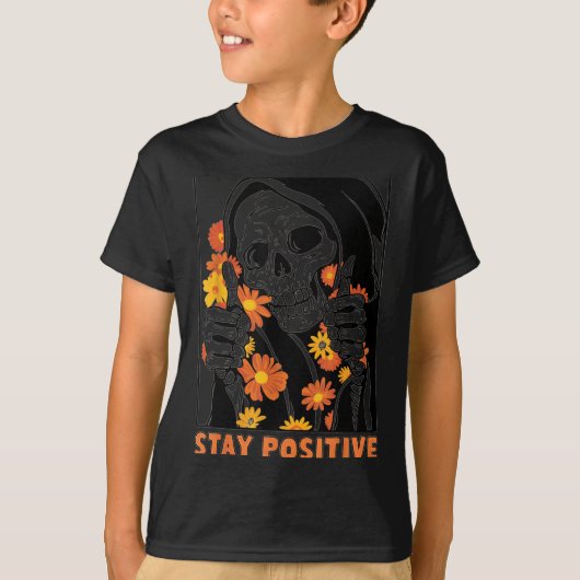 Stay Sitive Skeleton Halloween Motivational Funny  Tシャツ (正面)