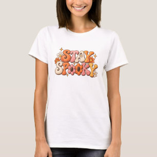 Stay Spooky   グルービーな70sレトロ フローラル ハロウィン Tシャツ