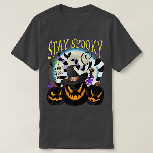 Stay Spooky Black Halloween Pumpkin Moon Tシャツ (デザイン正面)