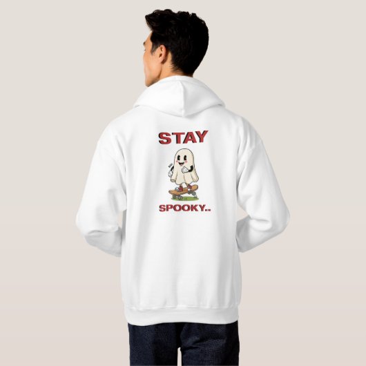 Stay Spooky Cute Retro Ghost Skateboard パーカ (裏面フル)