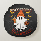 Stay Spooky Ghost Halloween ラウンドクッション (正面)