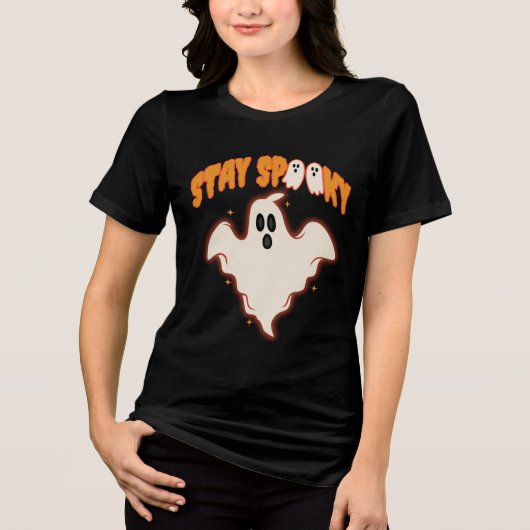 Stay Spooky Ghost Halloween Cute Retro Boo トライブレンドTシャツ (正面)