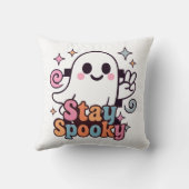 Stay Spooky Groovy Ghost Retro Pastel Halloween クッション (裏面)