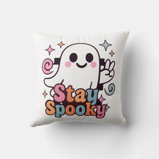 Stay Spooky Groovy Ghost Retro Pastel Halloween クッション (裏面)
