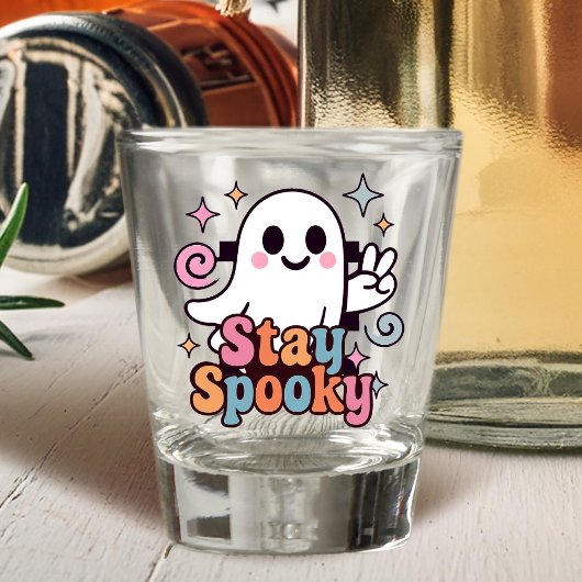 Stay Spooky Groovy Ghost Retro Pastel Halloween ショットグラス