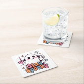 Stay Spooky Groovy Ghost Retro Pastel Halloween スクエアペーパーコースター (インサイチュ)