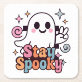 Stay Spooky Groovy Ghost Retro Pastel Halloween スクエアペーパーコースター (正面)