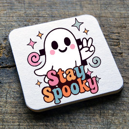 Stay Spooky Groovy Ghost Retro Pastel Halloween スクエアペーパーコースター