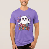 Stay Spooky Groovy Ghost Retro Pastel Halloween トライブレンドＴシャツ (正面)