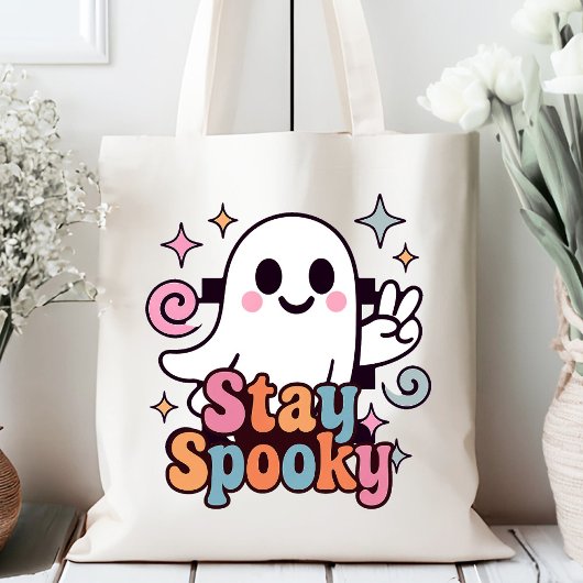 Stay Spooky Groovy Ghost Retro Pastel Halloween トートバッグ