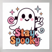 Stay Spooky Groovy Ghost Retro Pastel Halloween ポスター (正面)
