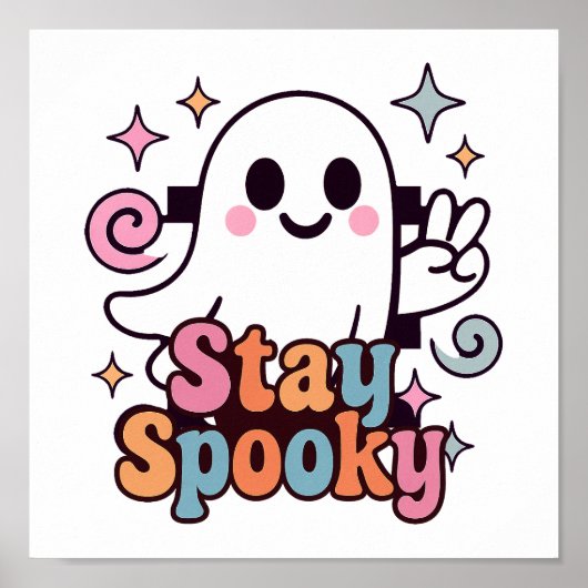 Stay Spooky Groovy Ghost Retro Pastel Halloween ポスター (正面)