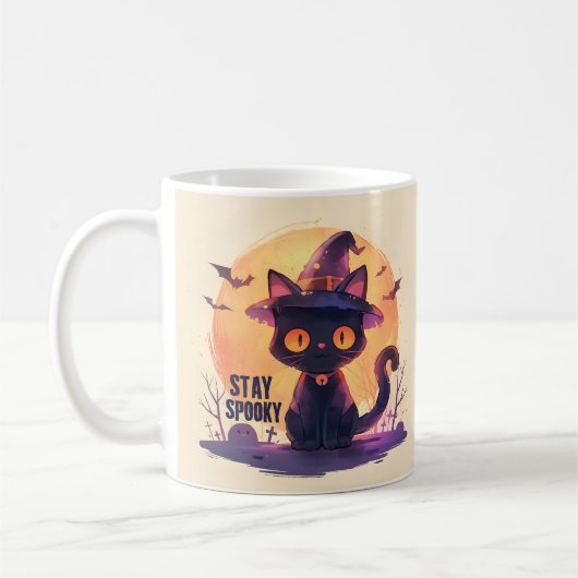 Stay Spooky – Pumpkin Moon Cat コーヒーマグカップ (左)