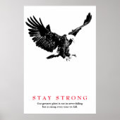 Stay Strong Black White Bald Eagle Motivational ポスター (正面)