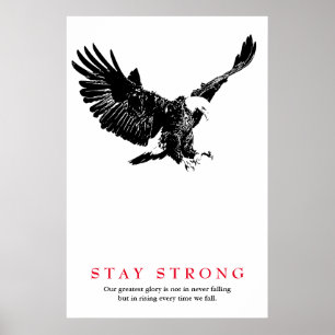 Stay Strong Black White Bald Eagle Motivational ポスター
