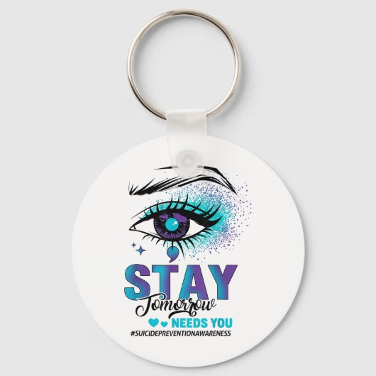 Stay Suicide Prevention Awareness Teal Purple Eye  キーホルダー (正面)