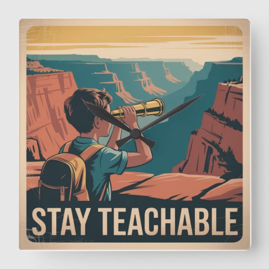Stay Teachable スクエア壁時計 (正面)